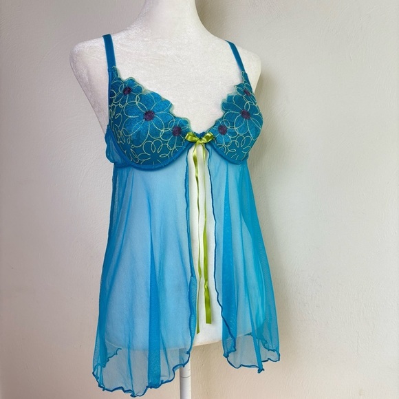Vintage Y2K Floral Coquette Bow Mesh Cami Chemise Lingerie Phoebe S - Picture 13 of 17
